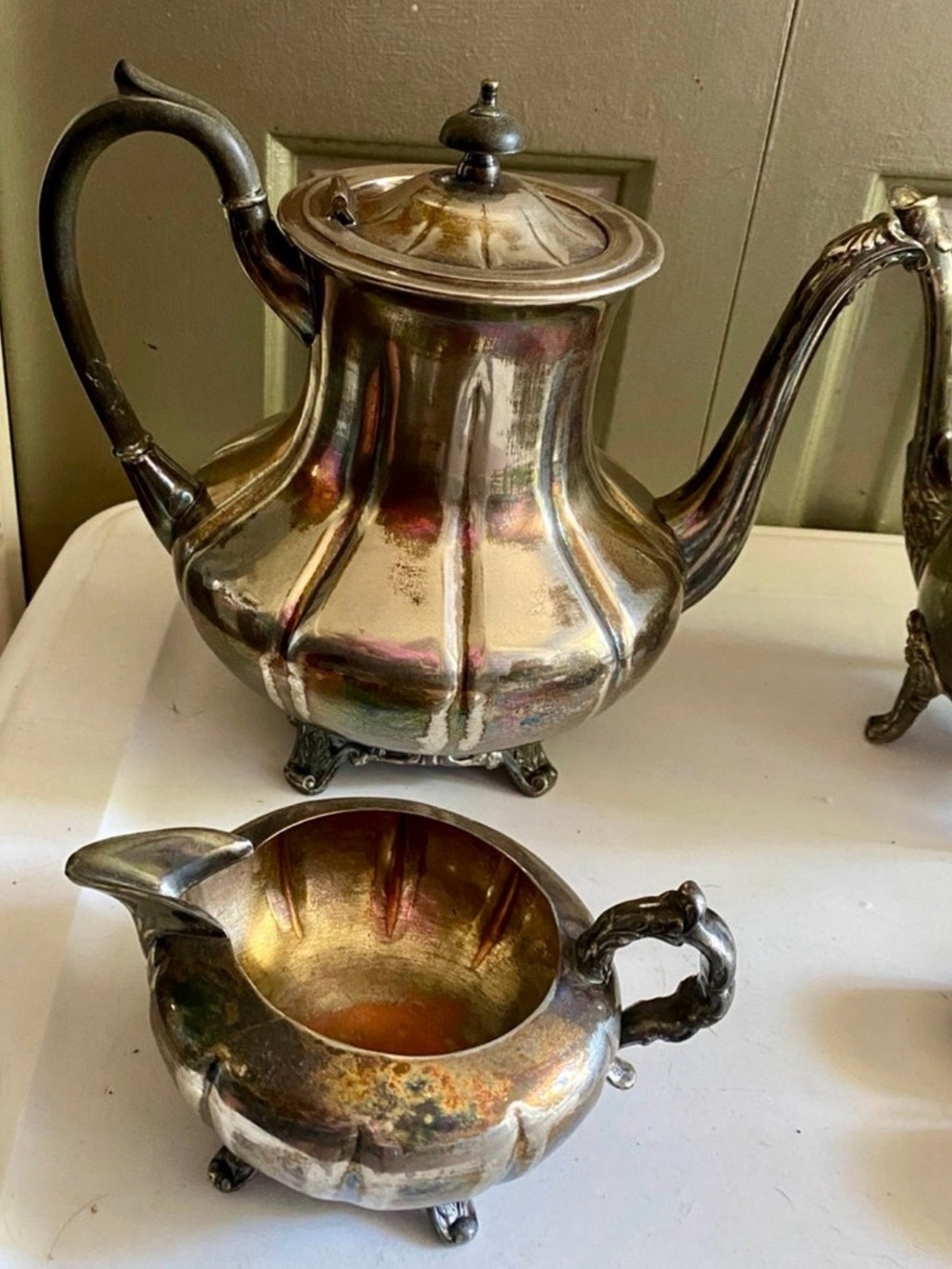Silver Vintage Teapot & Creamer Set